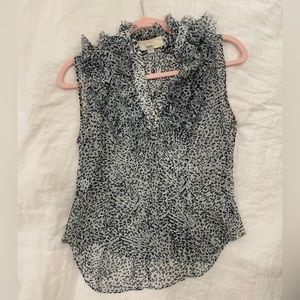 Bensoni Blue Animal Print Silky Top with Ruffle